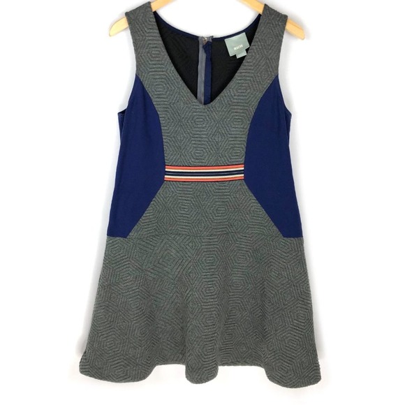 Maeve Ludlow Dress Blue Gray Quilted A-Line Sleeveless Anthropologie M - Picture 1 of 10